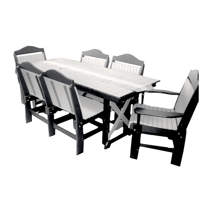 Buck Stove - 72" Farmhouse (rectangular) Dining Table with 6 Fan Back Chair, FF 72FHT