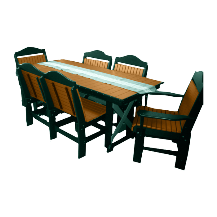 Buck Stove - 72" Farmhouse (rectangular) Dining Table with 6 Fan Back Chair, FF 72FHT