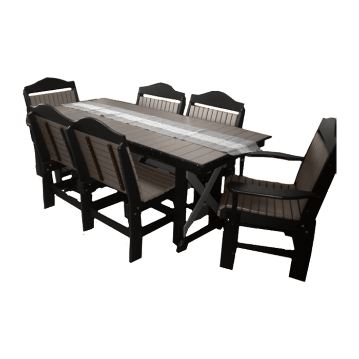 Buck Stove - 72" Farmhouse (rectangular) Dining Table with 6 Fan Back Chair, FF 72FHT