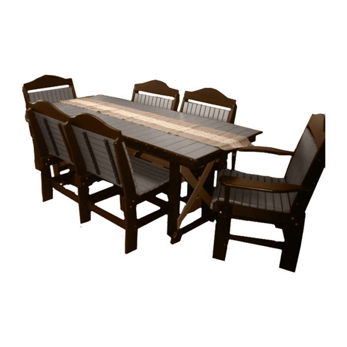 Buck Stove - 72" Farmhouse (rectangular) Dining Table with 6 Fan Back Chair, FF 72FHT