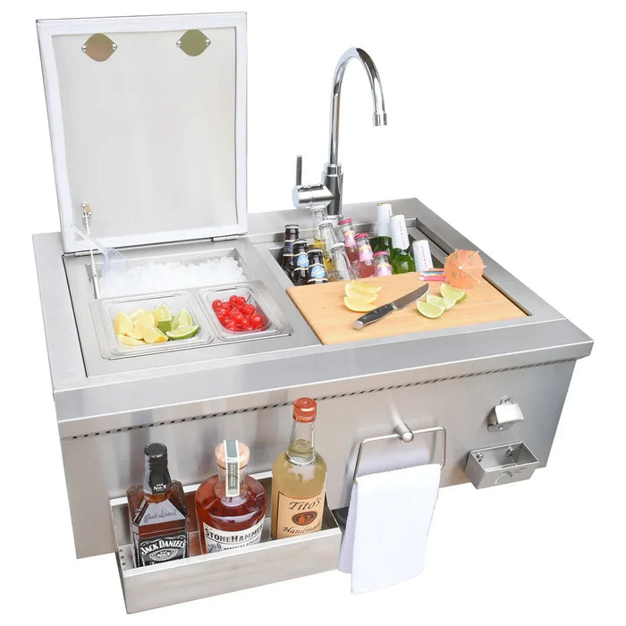 KoKoMo Grills - 30" Built-In Bartender Cocktail Station With Sink Bottle Opener and Ice Chest, KO-30CKT-SNK