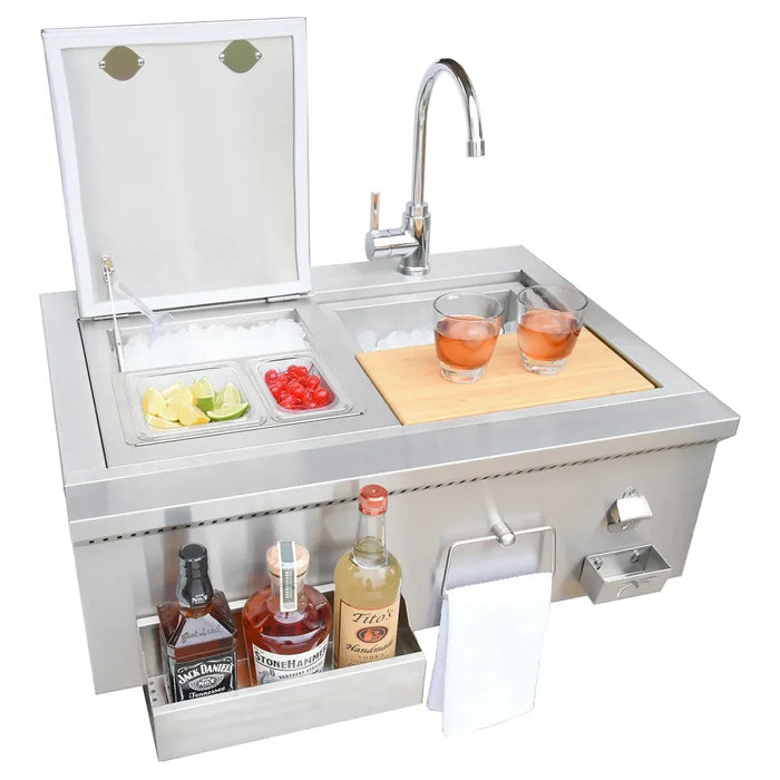 KoKoMo Grills - 30" Built-In Bartender Cocktail Station With Sink Bottle Opener and Ice Chest, KO-30CKT-SNK